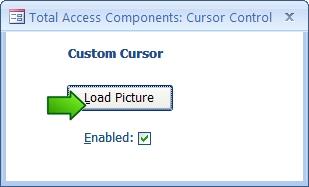 Example of a custom cursor on a Microsoft Access form