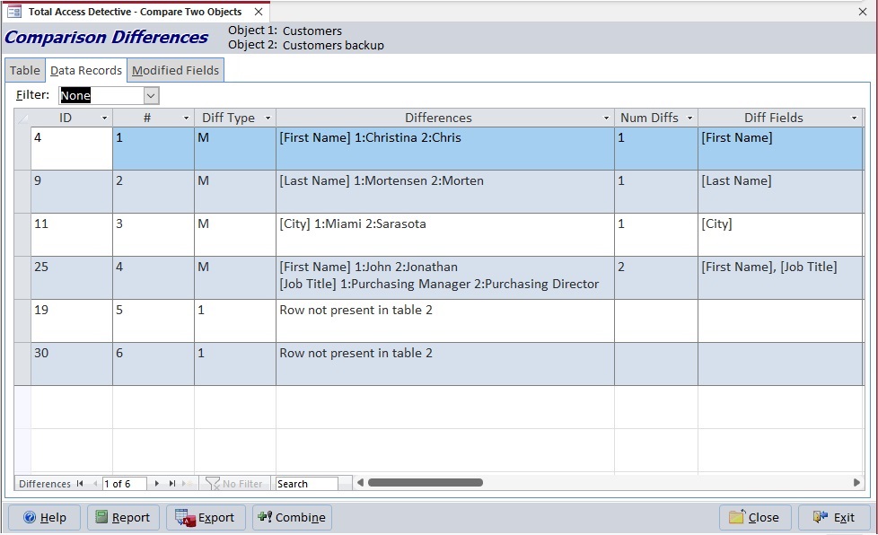 Find New, Deleted, and Modified Records between Two Microsoft Access Tables